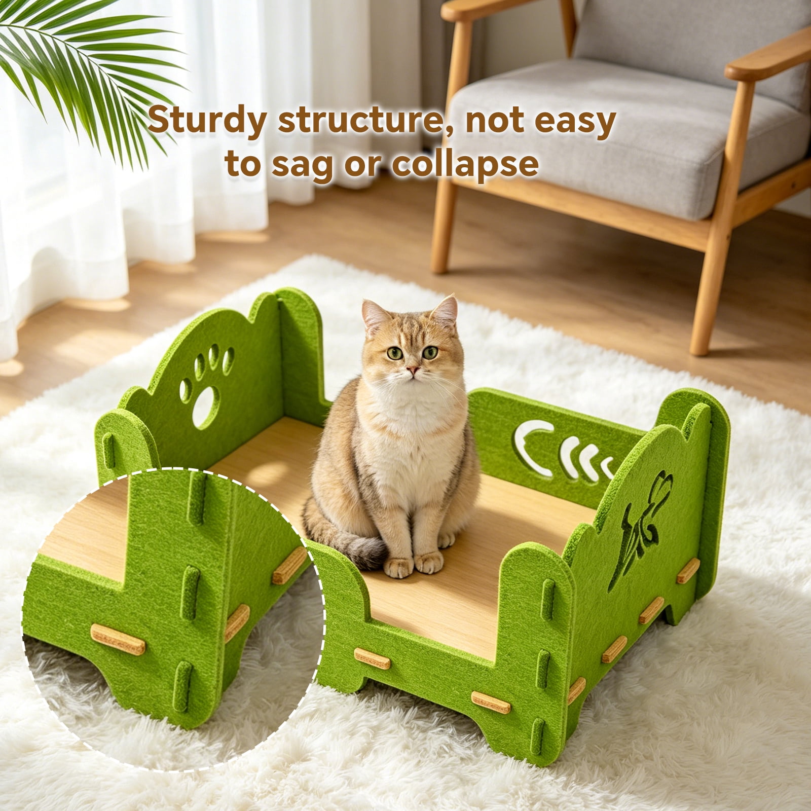 Felt Cat Bed, Portable Kitten Lounge House, Indoor Outdoor Pet Resting Bed, Furniture Protection Pet Supplies for Cats, Green 52x36x25cm