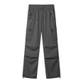 thumbnail image 3 of Breathable Linen Pants Cargo Pants Women Drawstring Elastic Waist Straight Leg Long Trousers with Pockets Loose Casual Hiking Pants Women's Plus, 3 of 4