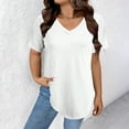 thumbnail image 2 of Womens T Shirts V Neck Short Sleeve Plus Size Basic Tee Curved Hem Tunic Tops,White,2XL, 2 of 5