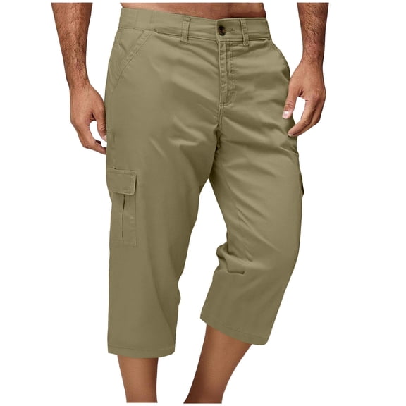 WQNVRNR Mens Below The Knee Shorts- Side Pocket Casual Relaxed Fit Comfortable Cargo Shorts Khaki Size 38