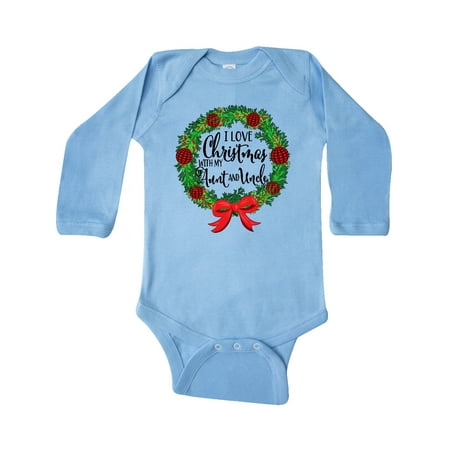 

Inktastic I Love Christmas with My Aunt and Uncle Wreath Gift Baby Boy or Baby Girl Long Sleeve Bodysuit