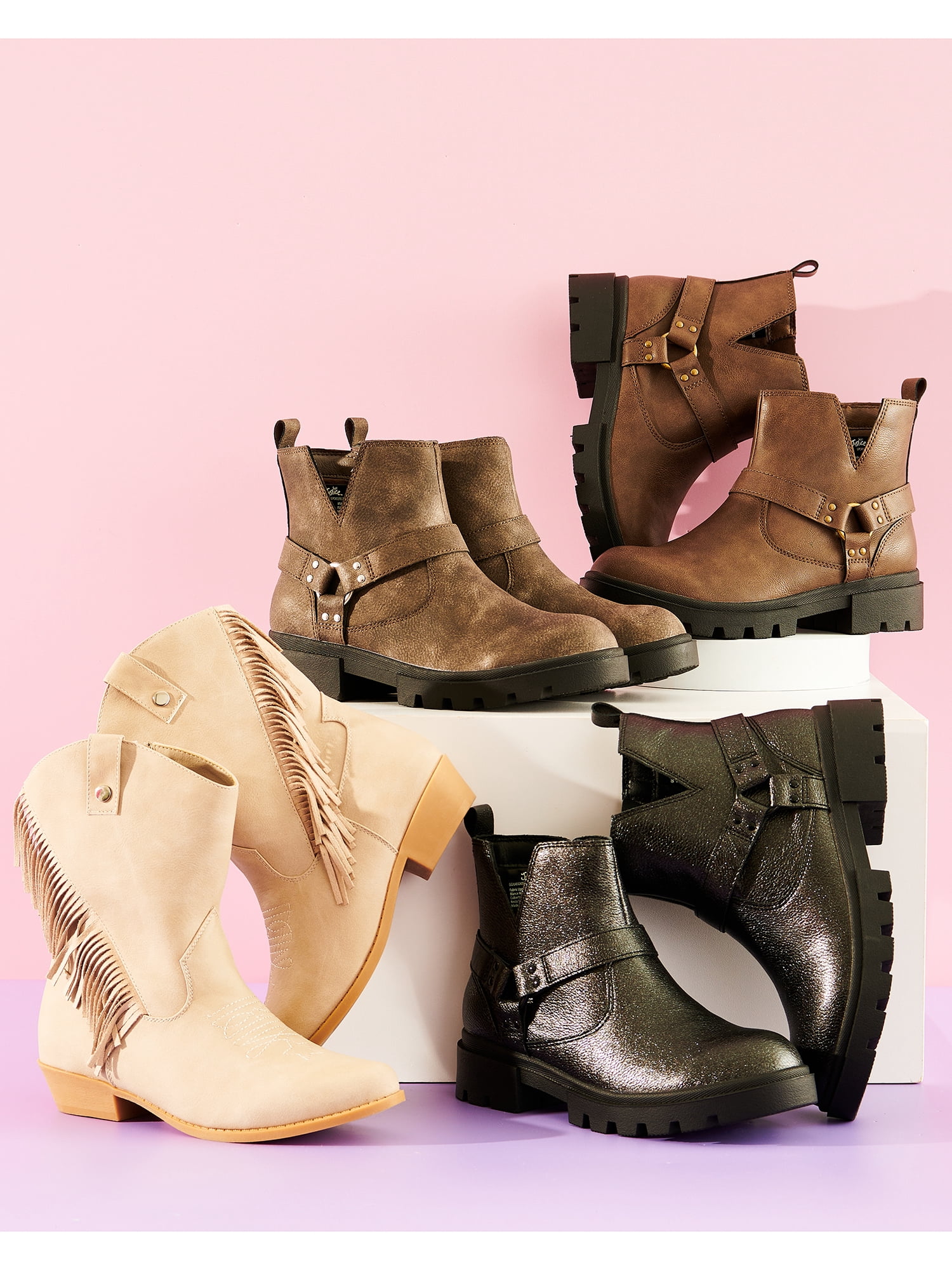 Justice Little and Big Girls' Faux Leather Moto Boots