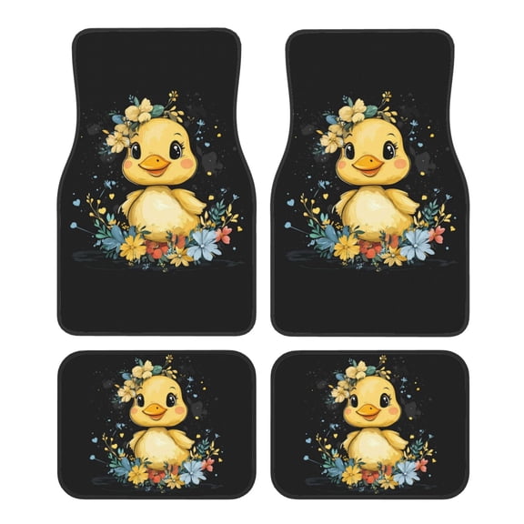 KAKALAD Cartoon Little Duck Floral Wreath 01 Car Floor Mats 4PC Set Carpet Protection, Universal Fit for Car SUV VA & Truck, Vehicle Front & Rear