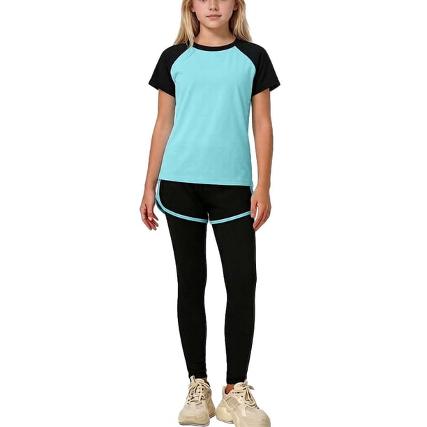 Camisas de Manga Larga para Niños Tamaño 12-14 Juventud Color Sólido Cuello Redondo Manga Corta Camiseta de Manga Corta Y Pantalones Cortos Y Pantalones Set de Tres Piezas para Niños Niño Niño Camisa