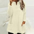 thumbnail image 2 of Besolor Womens Fuzzy Sherpa Fleece Sweaters Casual V Neck Sweatshirt Pullover Loose Cozy Winter Loungewear with Pockets, 2 of 5