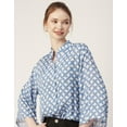 thumbnail image 4 of Moomaya Printed Oversize Top For Women, Full Bell Sleeve, Button Down Shirt Top, 4 of 8