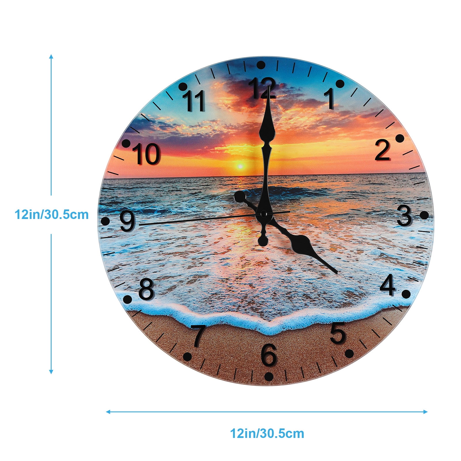 12 Inch Glass Wall Clock - Beach