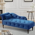 thumbnail image 2 of SYNGAR Modern Lounge Chaise Indoor, Leisure Sofa Accent Chair Upholstered Couch, Button Tufted Seat with Matching Accent Pillow, and Solid Wooden Legs, Blue, 2 of 13