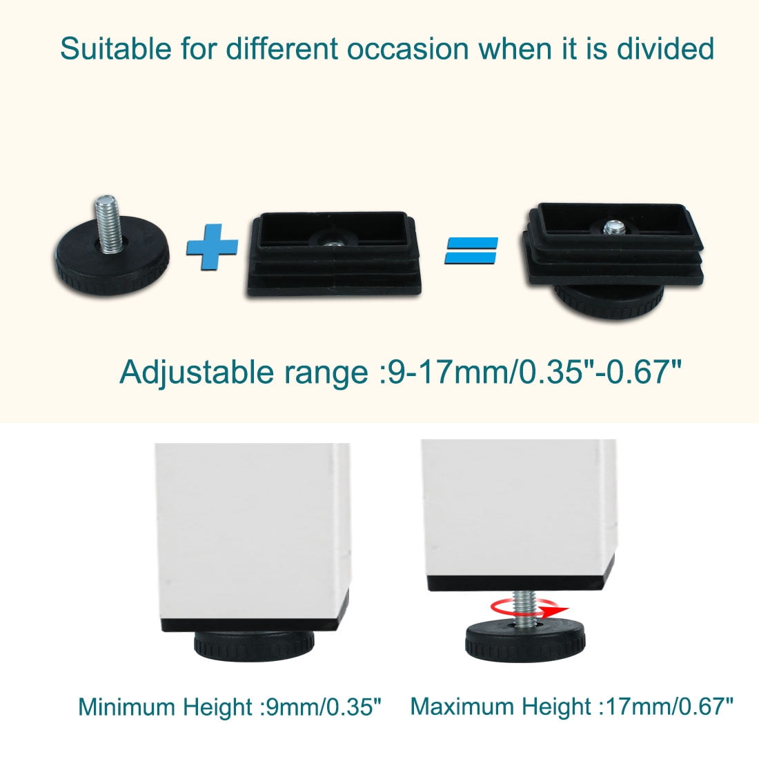 Unique Bargains 4Pcs Adjustable Leveling Feet Inserts Furniture Table Glide 0.98" x 1.96"