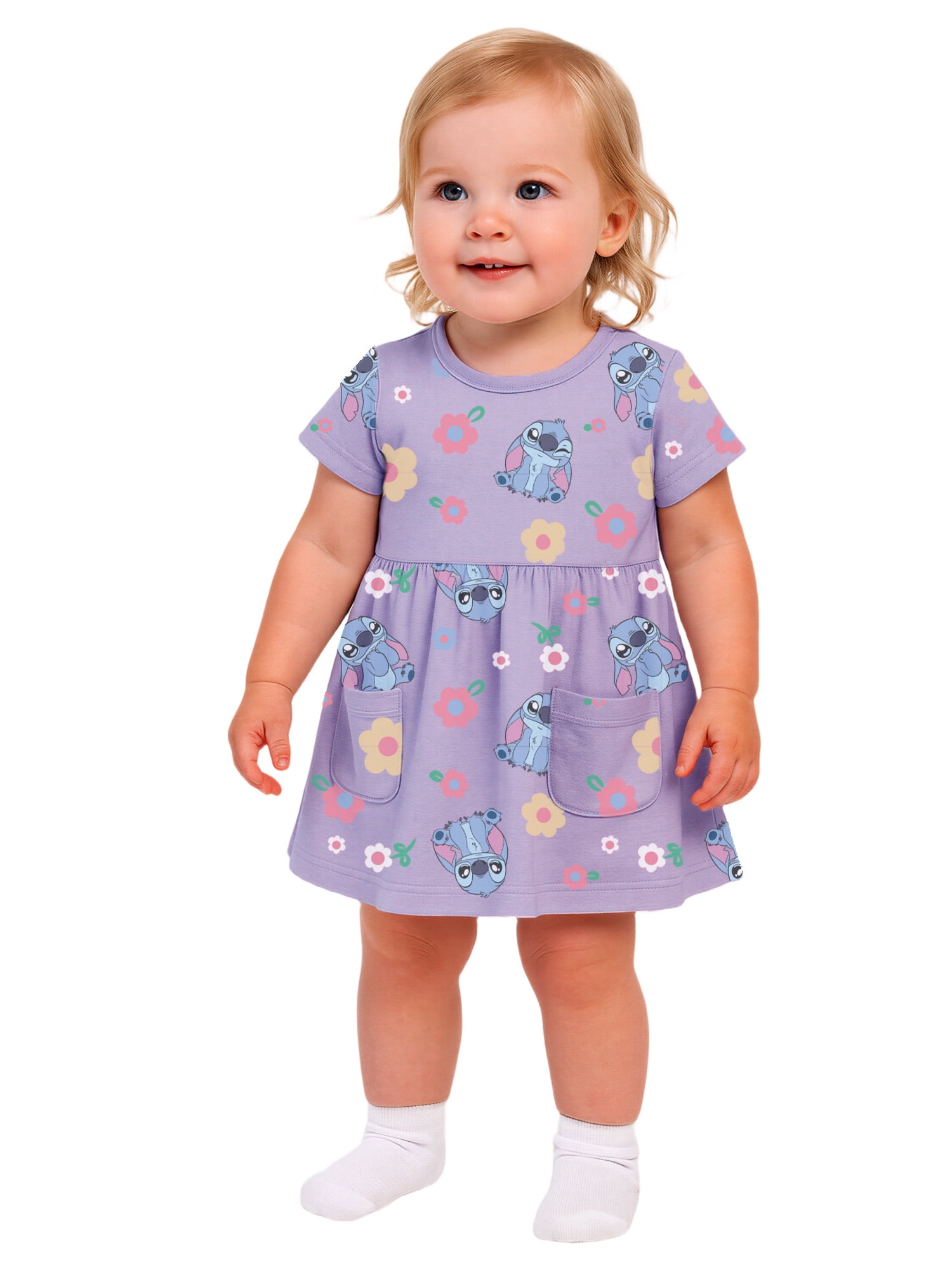 Stitch Baby Girl Viscose French Terry Dress and Panty Set, Sizes 0-24 Months