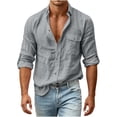 thumbnail image 3 of VBVC Men's Long Sleeve Button Down Shirt with One Button Pocket, Casual Long Sleeve Sleeve Work Tops For Men, Gray , S-2XL, 3 of 9