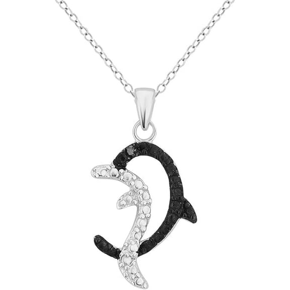 Beyond Brilliance Sterling Silver Black Diamond Dolphin Pendant Necklace for Women