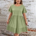 thumbnail image 4 of gljltg Summer Dresses for Women Round Neck Short Sleeve Plus Size Dress High Waist Solid Color Ruffled Short Dress Oversized Party Elegant Office Work Dresses, 4 of 8