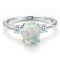 thumbnail image 3 of Gem Stone King 14K White Gold Simulated White Opal and White Topaz Engagement Ring for Women | 1.28 Cttw | Oval Cabochon 9X7MM | Gemstone October Birthstone | Size 5, 3 of 6