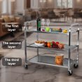 thumbnail image 3 of IAJXWI Large 3 Tier Stainless Steel Utility Cart, 37.4 x 19.7 x 37.4 inch Kitchen Trolley Cart, Heavy-Duty 330 lbs Load Capacity with Secure Lockable Wheels, Sliver, 3 of 13