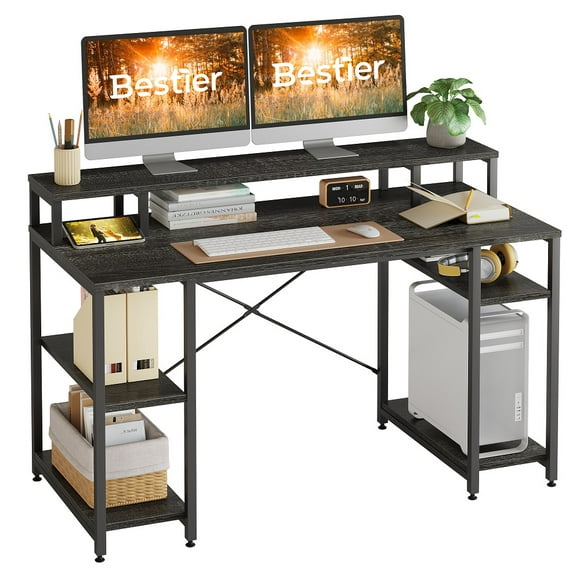 Bestier 55 inch Computer Desk Gaming Desk with Monitor Stand Writing Desk for Home Office Desk