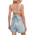 thumbnail image 4 of YTCAMLO Loose Fit Womens Denim Overalls Trendy Y2K Loose Fit Adjustable Strap Short Jumpsuits with Pockets Backless Rompers, 4 of 9