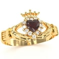 thumbnail image 2 of Claddagh Garnet Diamond Ring In Solid 14k Yellow Gold, 2 of 6