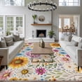 thumbnail image 4 of Area Rug for Living Room, Sunflower Vintage Non-Slip Indoor Large Carpet for Bedroom/Dining Room, Colorful Flowers Summer Botanical Retro Art Washable Low-Profile Floor Runner Rugs - 5 x 8 Ft, 4 of 7