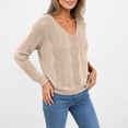 thumbnail image 6 of Edvintorg V Neck Sweaters for Women Plus Size Long Sleeve Casual Lightweight Knit Sweater Womens Clothing Khaki XXL, 6 of 7