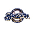 thumbnail image 2 of The Furniture King Bar Stool 24" or 29" Tall Backless Chrome Metal Stool Featuring Your Favorite Baseball Team Logo on a Colored Vinyl Swivel Seat Cushion - Brewers on Black, 2 of 2