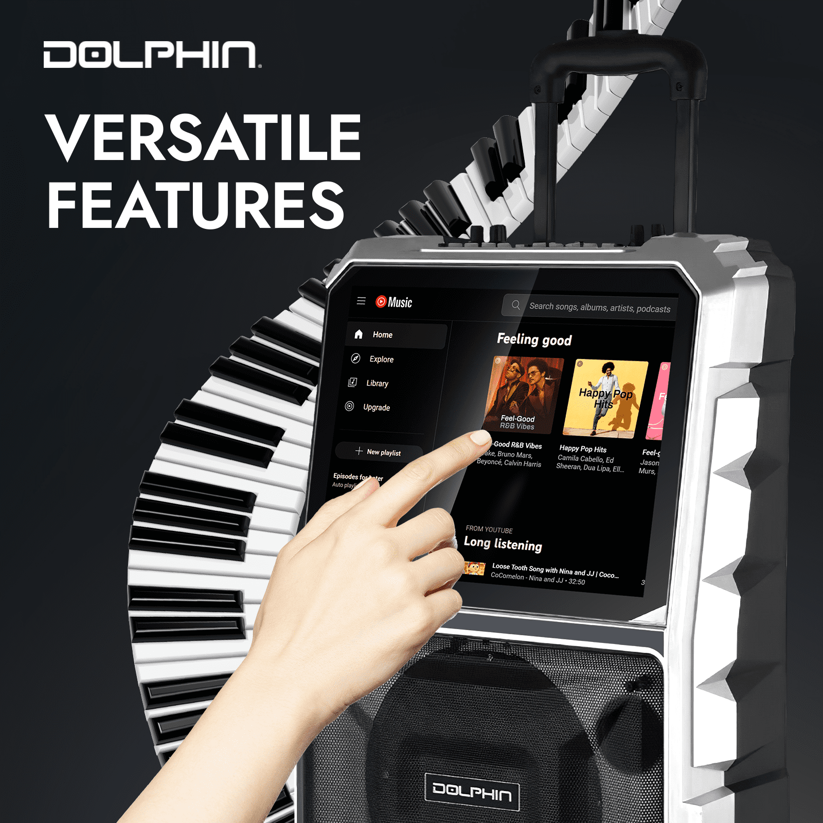 Dolphin Audio KB-85R Bluetooth Portable Karaoke Speaker with 14.1-In. Touch Screen and Wireless Microphone, KB-85R