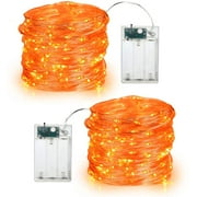Orange Halloween Lights, 19.47ft 60 D Orange Fairy Lights String, 2 Modes Battery Halloween String Lights, Indoor Silver Wire Twinkle Lights for Halloween Themed Party Carnival Decorations
