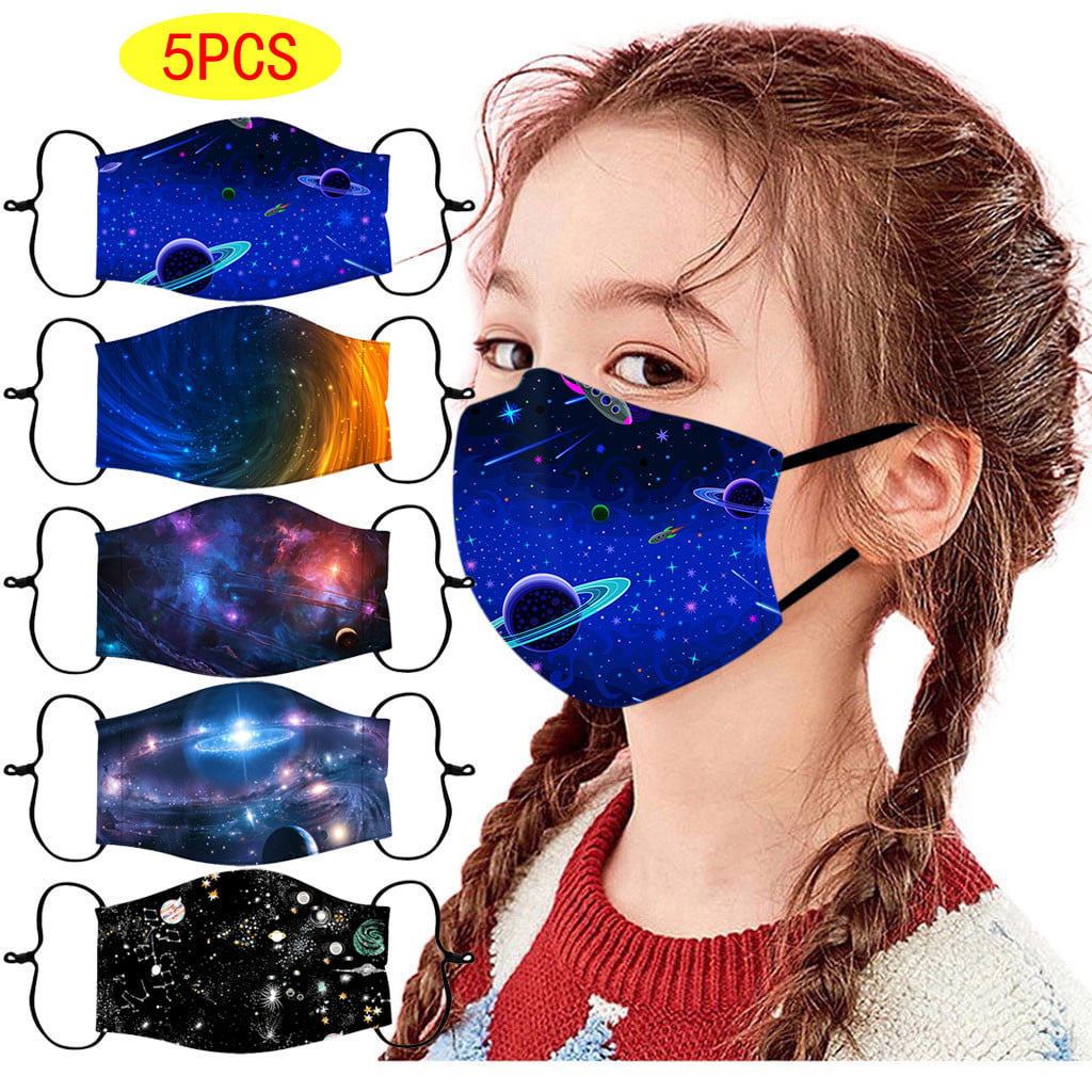 Washable Ice Silk Cotton Washable for Face Protection Toddler Protective Reusable Headwear Gifts 5pcs Reusable Christmas Face Bandana for Kids Child and Girl 5pcs, A 