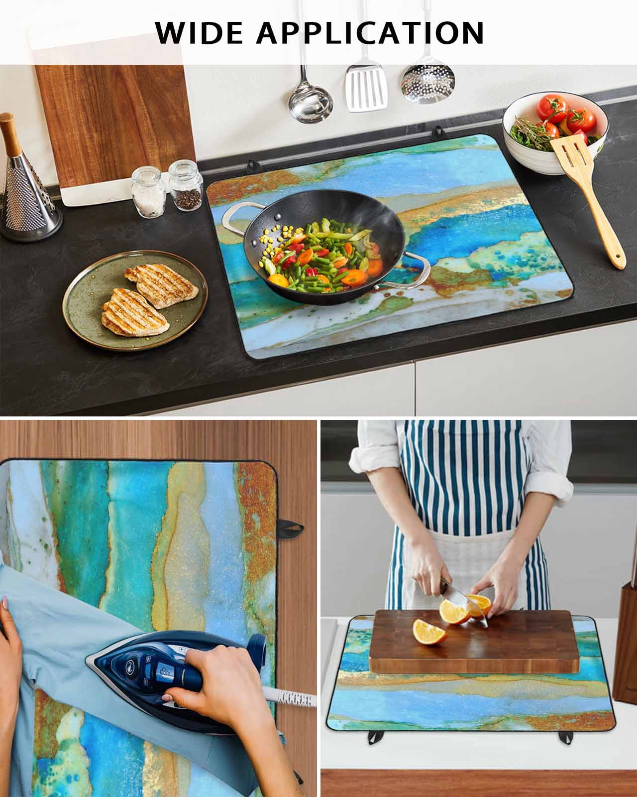 Large Induction Cooktop Protector Mat Watercolor Marble Stove Top Covers for Electric Stove, Vintage Abstract Marble Texture Decorative Stove Burner Cover Mats, Glass Top Stove Cover