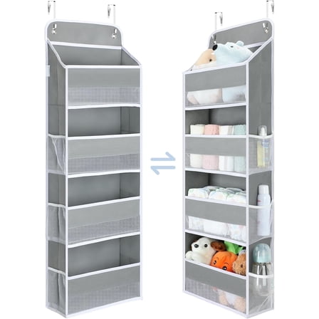 LazySpin Over the Door Organizer, 1 Pack 4-Tier Hanging Storage Shelves Organizers, Gray