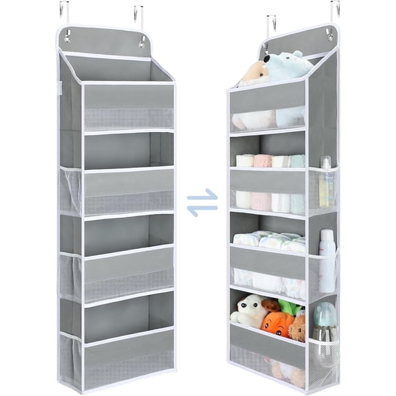 LazySpin Over the Door Organizer, 1 Pack 4-Tier Hanging Storage Shelves Organizers, Gray