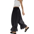 thumbnail image 4 of Women Linen Lace Trim Long Bloomers Pants Ruffle Victorian Vintage Pantaloons Summer Beach Travel Vacation Pants Black M, 4 of 6