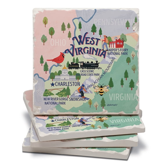 Thirstystone West Virginia Attractions Tumbled Tile Coaster 4-Pack
