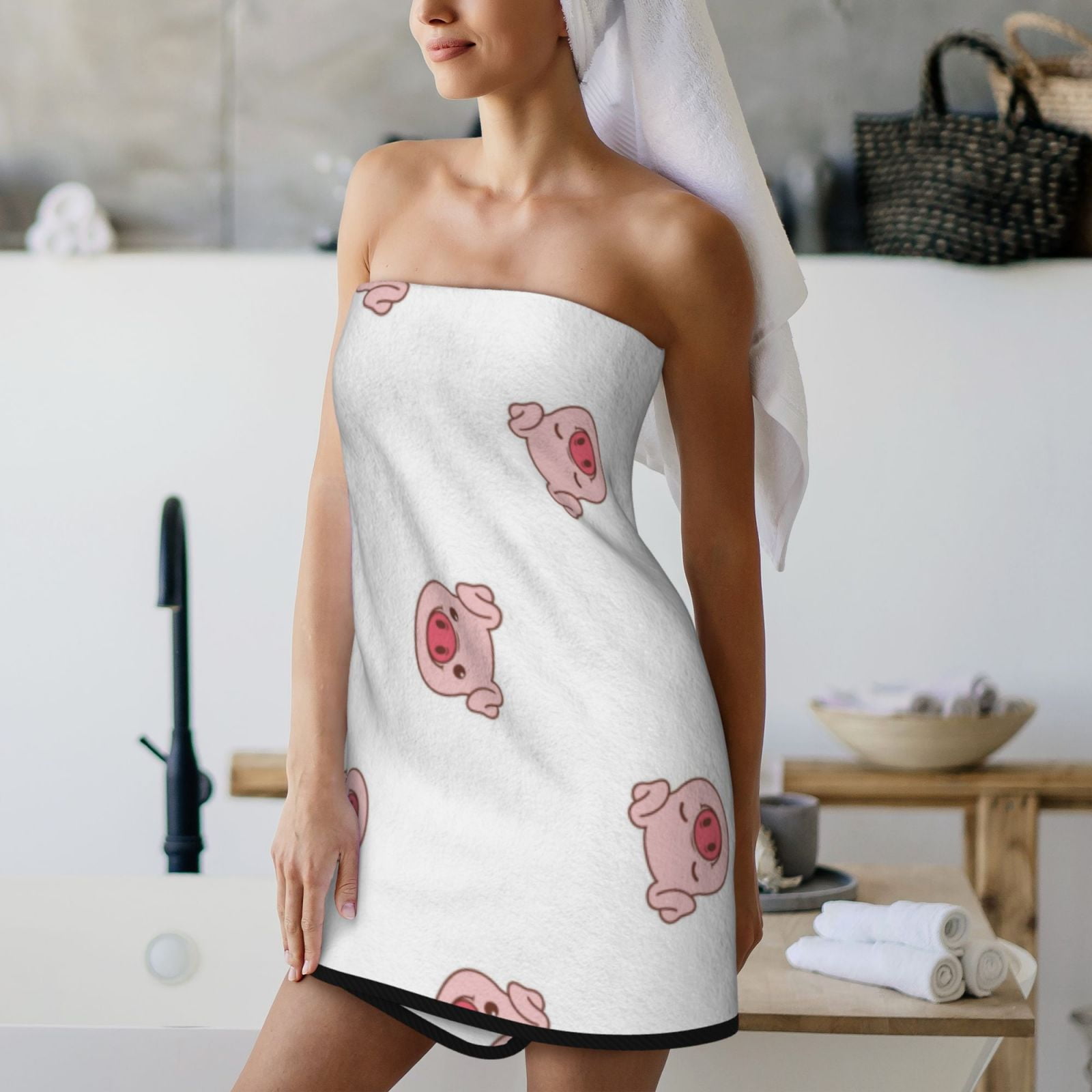 Cotton Bath Towels for Bathroom - Pink Cute Pig Face Microfiber Quick Dry Towels for Body Bath Sheets, Personalized Beach Towel, Soft Shower Towels for Travel Home Beach 27*55in