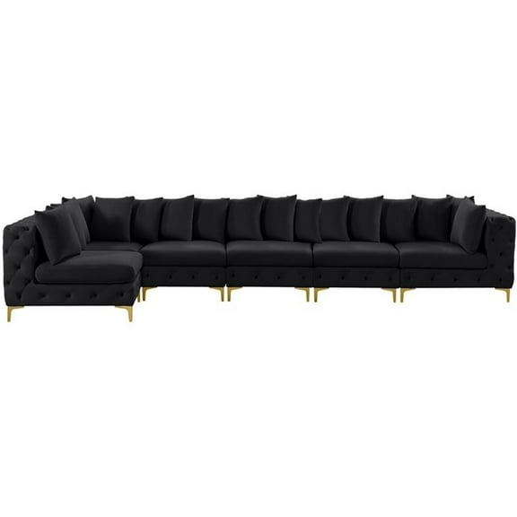 Maklaine Modern / Contemporary Black Velvet Modular Sectional