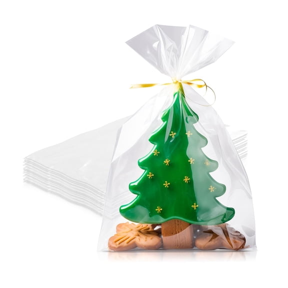 Clear Plastic Gift Bags, Gusseted Leakproof 1 Mil, 100 Count, 4 x 2 x 8 in