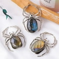 thumbnail image 2 of Natural Elongated Stone Stone Spider Ornament Silver Alloy Ornament, Handmade Halloween Decor Healing Crystal Gift for Home And Office Unique Animal Figurine, 2 of 5