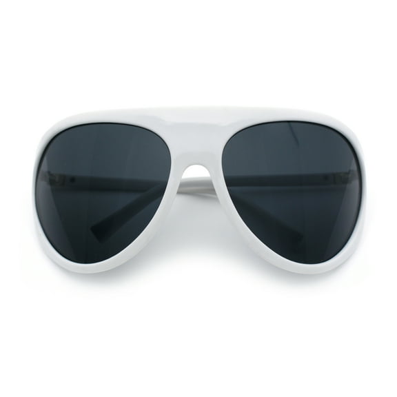 Super Oversized Wrap Around Curved Goggle Style Round Racer Sunglasses White - Black