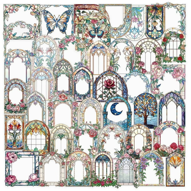 Pegatinas para vitrales, 50 unidades, estilo europeo vintage