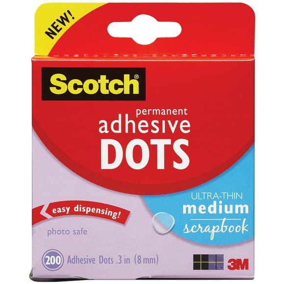Scotch Permanent Adhesive Dots-Ultra-Thin Medium Scrapbook .3" 200/Pkg