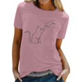 thumbnail image 1 of WEAIXIMIUNG Valentine's Day Womens Spring Summer Cats Printed Short Sleeve O Neck T Shirt Top, 1 of 5