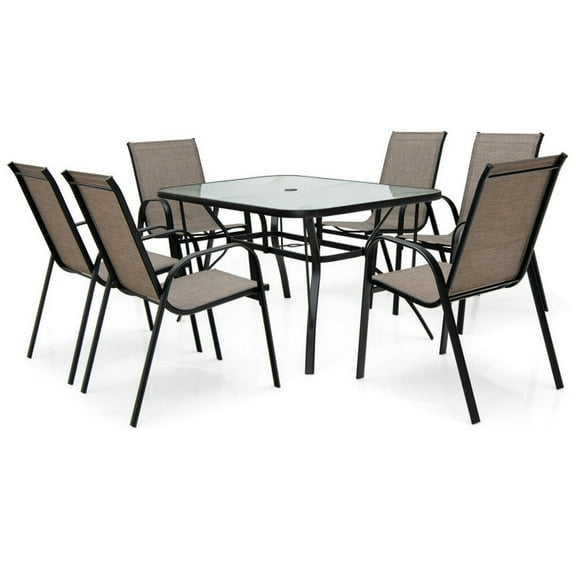 Kepooman Patio Dinning Chairs Set, Outdoor Dining Chairs Set, 7-Piece Patio Dining Set with 6 Stackable Chairs