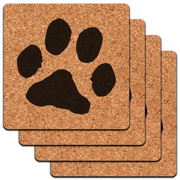 Paw Print Pet Dog Cat Low Profile Cork Coaster Set