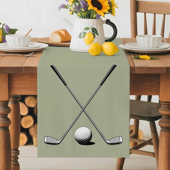 Kitchen Table Runner 36 Inches Long, Gradient Sage Green Cotton Linen Table Runners for Dining Tables Home Holiday Party Wedding, Cartoon Golf Ball Club Tabletop Scarf