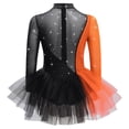 thumbnail image 3 of Doomiva Kids Girls Shiny Rhinestone Figure Ice Skating Dress Long Sleeve Ballet Lyrical Dance Dress for Performance Black Orange 12, 3 of 7