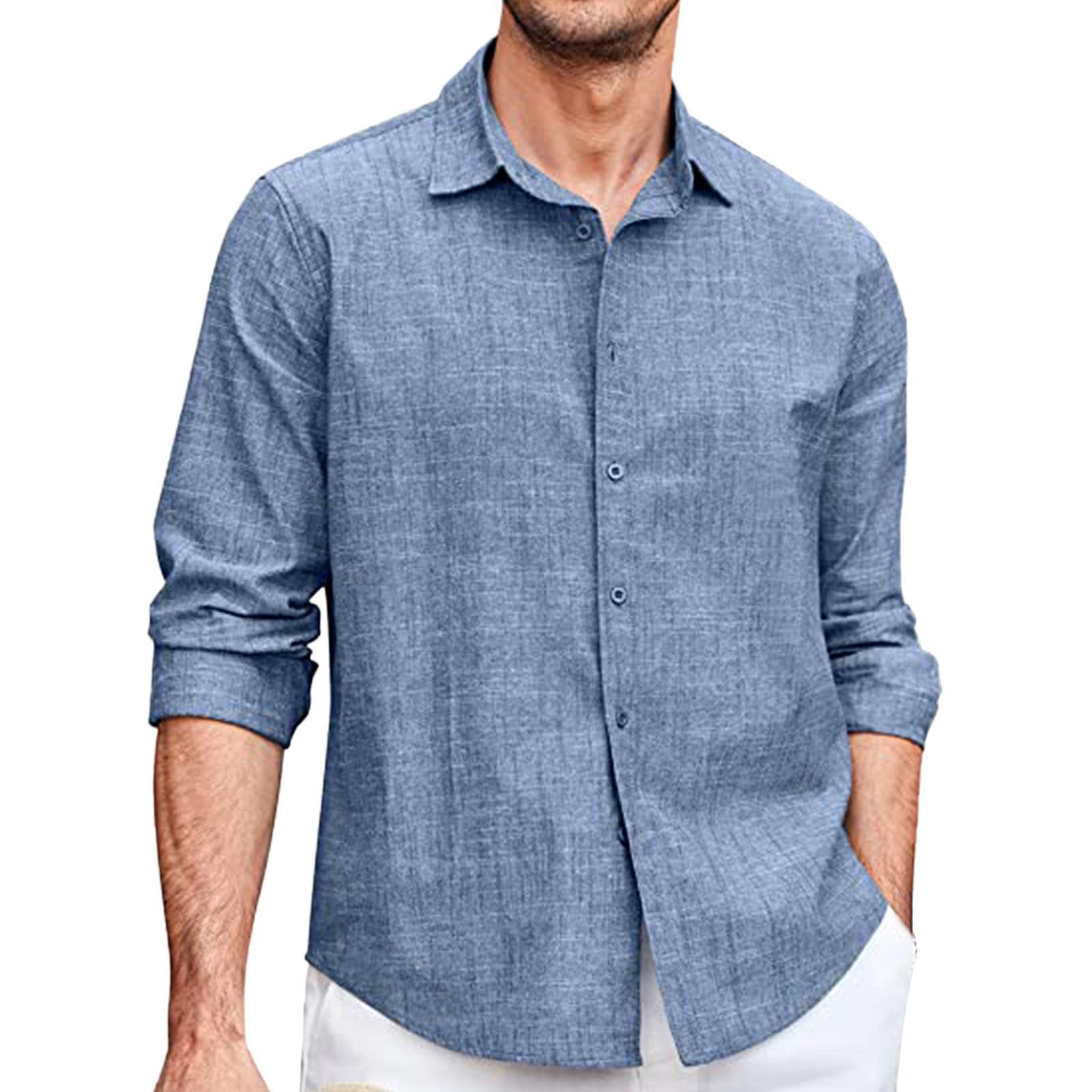 Mens Shirts Mens Cotton Button Linen Long Sleeve Summer Beach Casual ...