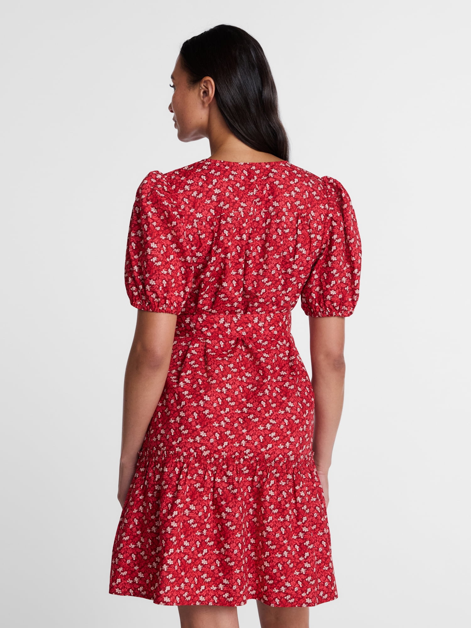Time and Tru Women's and Women's Plus Cotton Mini Dress with Puff Sleeves, Sizes XS-4X