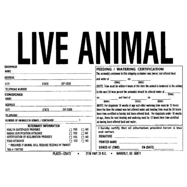 Plasti-Crate 010PC-FEEDING Shipping Labels Plasti-Crate 010PC-FEEDING Shipping Labels
