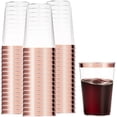 thumbnail image 1 of 100 vasos de plástico de oro rosa – Vasos de plástico transparente desechables premium de 10 oz con borde de oro rosa para bodas o fiestas (100 vasos de oro rosa) Vhermosa HMHZ1056-1, 1 of 8