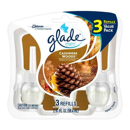 Glade PlugIns Refill 3 CT, Cashmere Woods, 2.01 FL. OZ. Total, Scented Oil Air